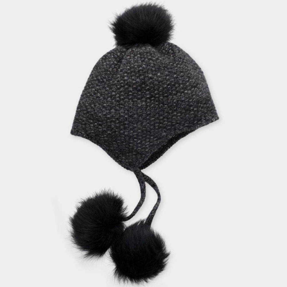 NEW! UGG Australia Tri Pom Cashmere Hat Grey/Black